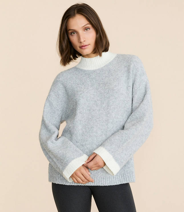 Lou & Grey Colorblock Boucle Mock Neck Sweater