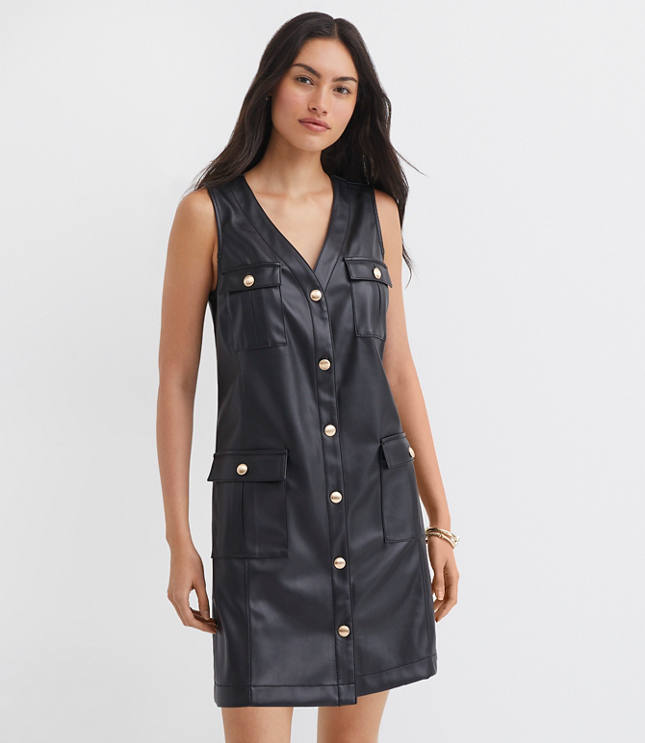 Faux Leather Mini Pocket Dress