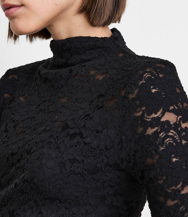 Petite LOFT Versa Lace Elbow Sleeve Turtleneck Top