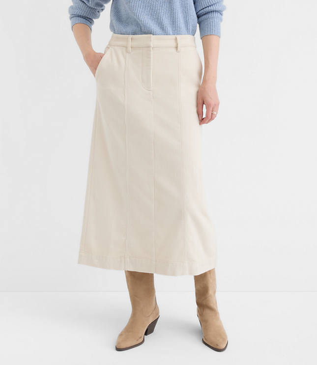 Pintucked Corduroy Midi Pocket Skirt