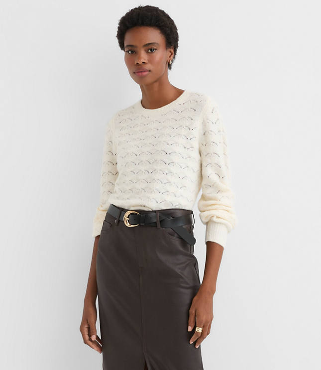 Fuzzy Pointelle Blouson Sweater