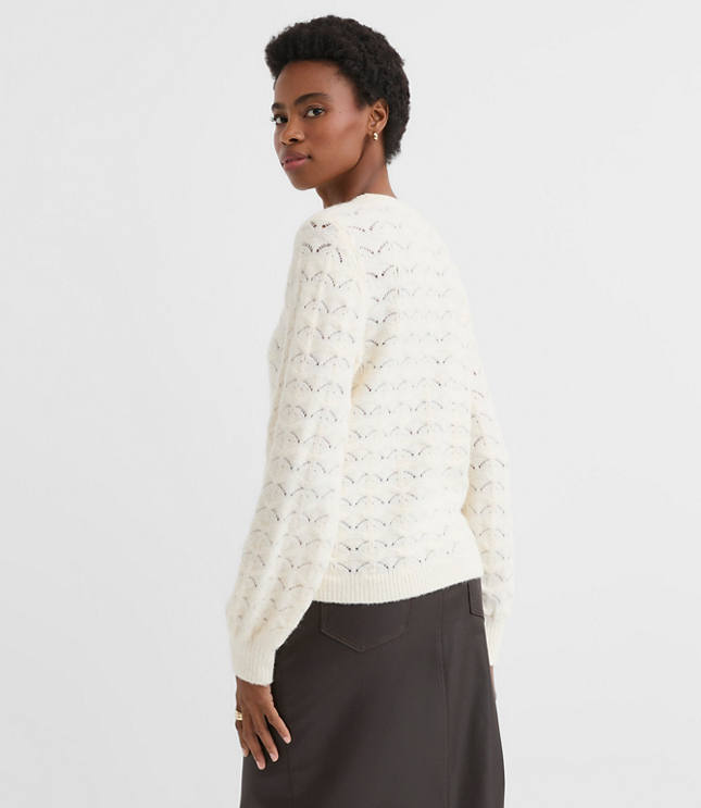 Fuzzy Pointelle Blouson Sweater
