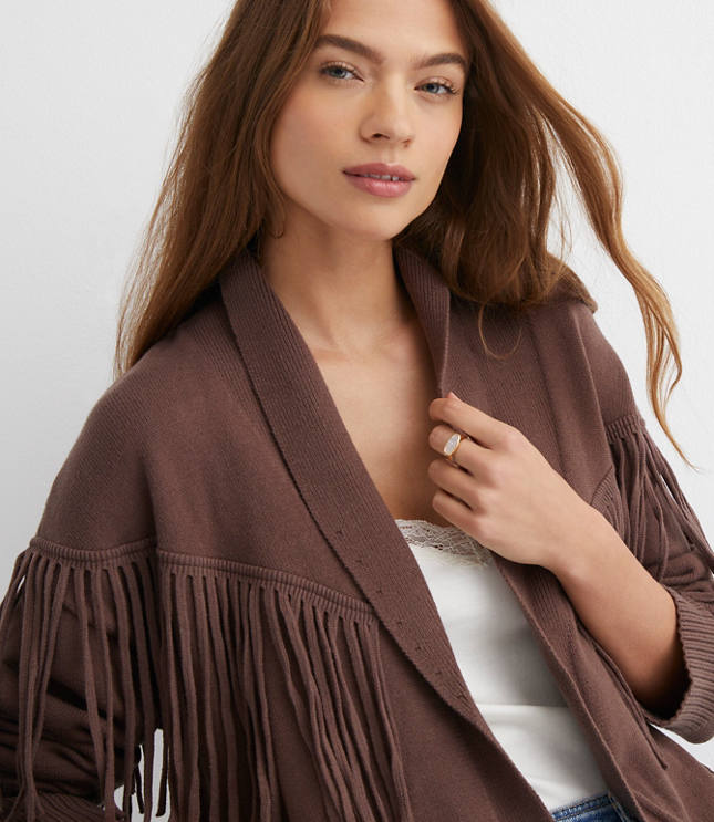 Petite Fringe Belted Cardigan