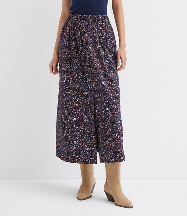 Petite Floral Poplin Button Midi Pocket Skirt