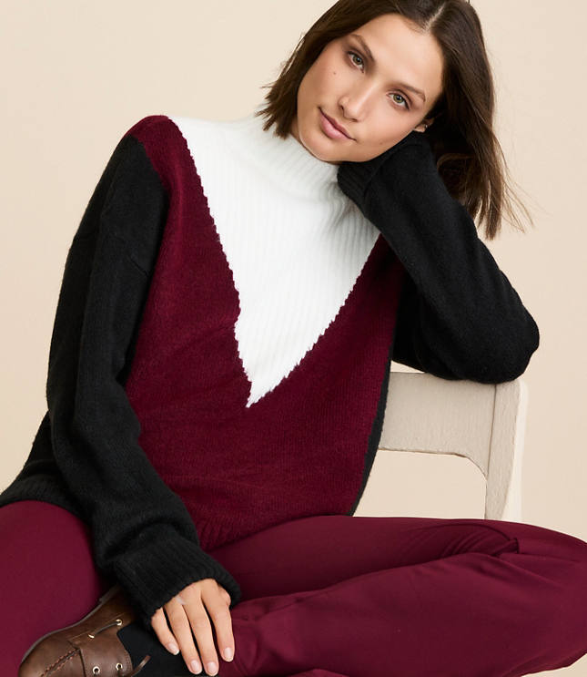 Lou & Grey Colorblock Mock Neck Sweater