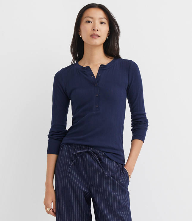 Scalloped Pointelle Henley Top