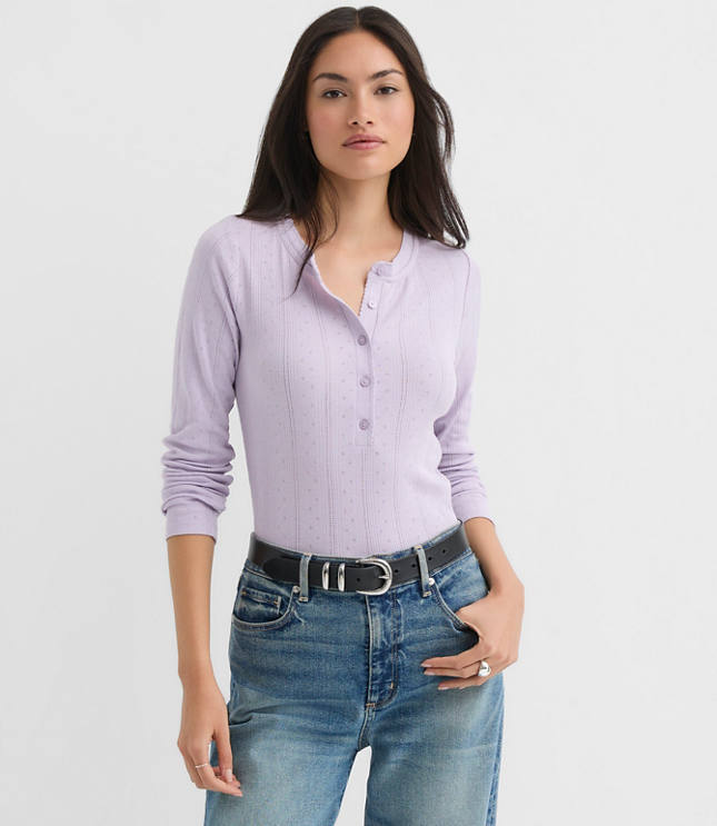 Scalloped Pointelle Henley Top