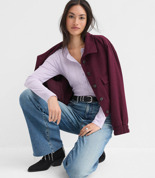 Scalloped Pointelle Henley Top