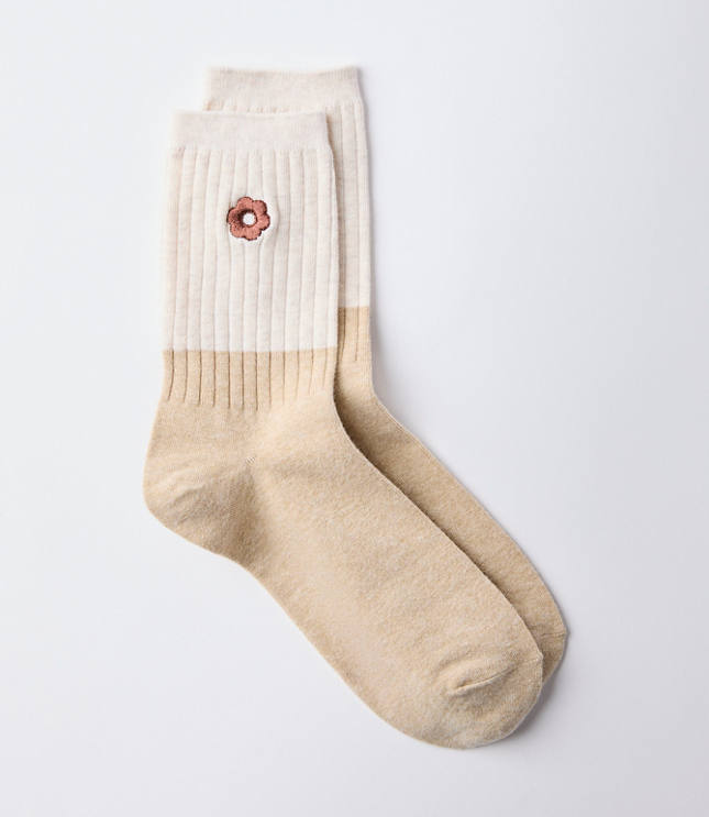 Embroidered Flower Crew Socks