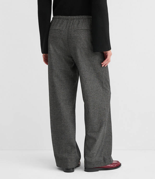 Petite Pull On Straight Pants Houndstooth Brushed Flannel