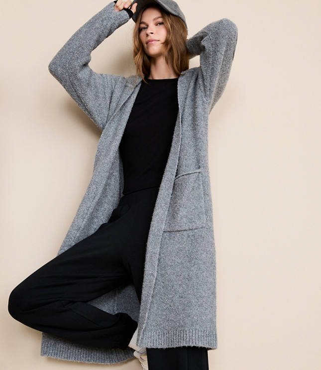 Lou & Grey Boucle Hooded Maxi Cardigan