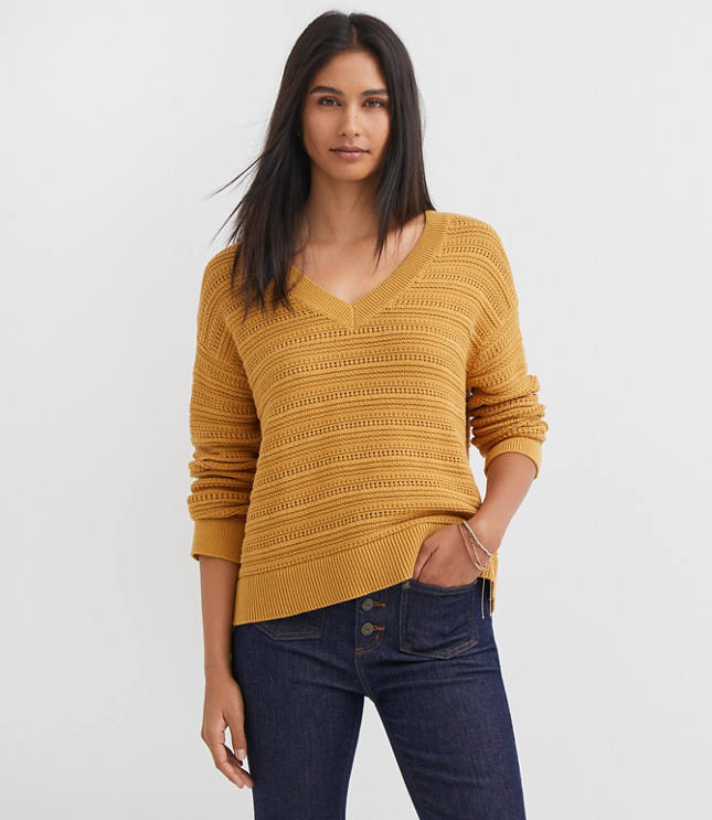 Petite Stitchy V-Neck Sweater