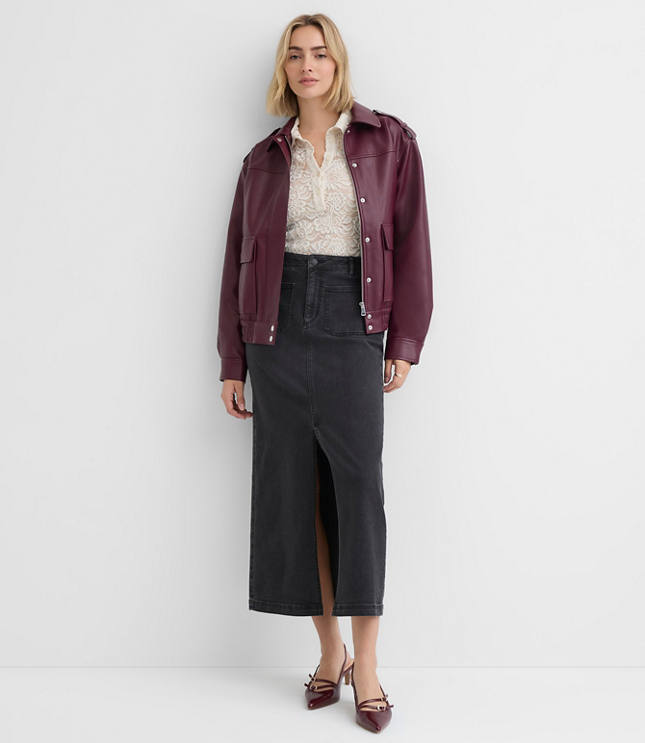 Denim Patch Pocket Maxi Skirt in Washed Black