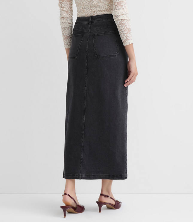 Denim Patch Pocket Maxi Skirt in Washed Black