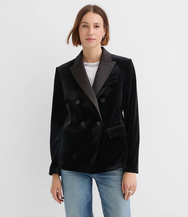 Satin Trim Velvet Tuxedo Blazer