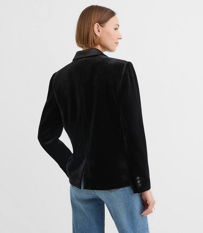 Satin Trim Velvet Tuxedo Blazer