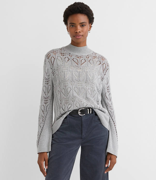 Melange Pointelle Flare Sleeve Sweater