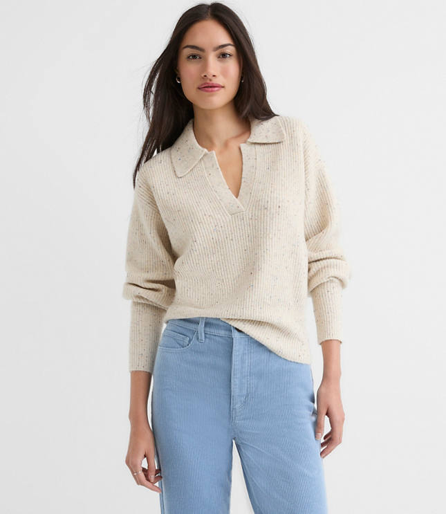 Flecked Ribbed Collared Sweater