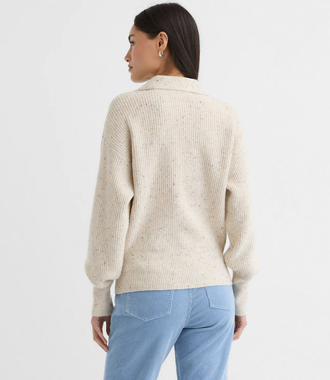 Flecked Ribbed Collared Sweater