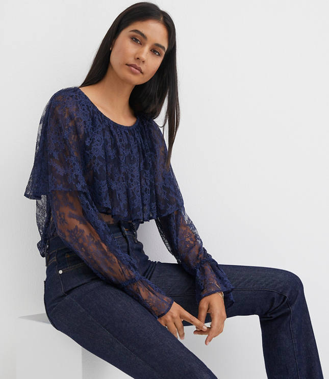 Petite Floral Lace Cape Top