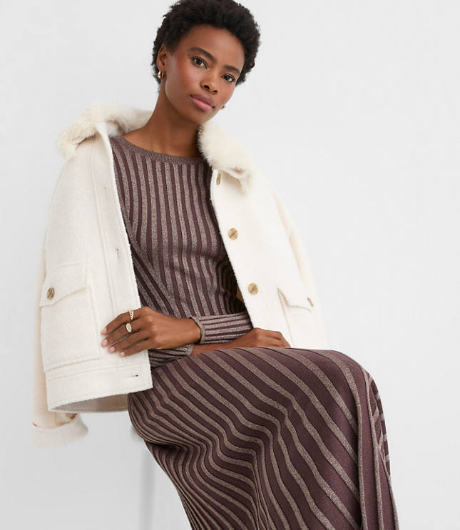 Shimmer Ribbed Mock Neck Maxi Sweater Dress