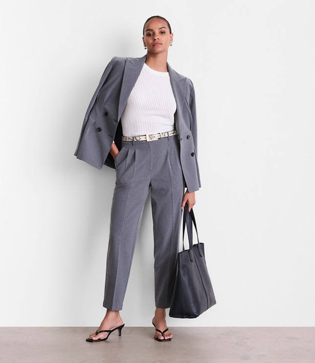 LOFT Versa Seasonless Stretch Double Pleat Taper Pants in Heather