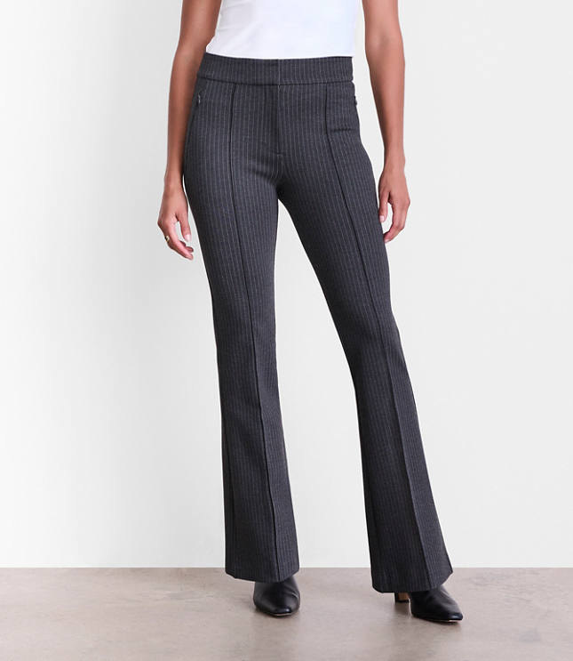 Tall LOFT Versa Pintucked Ponte Flare Pants in Pinstripe