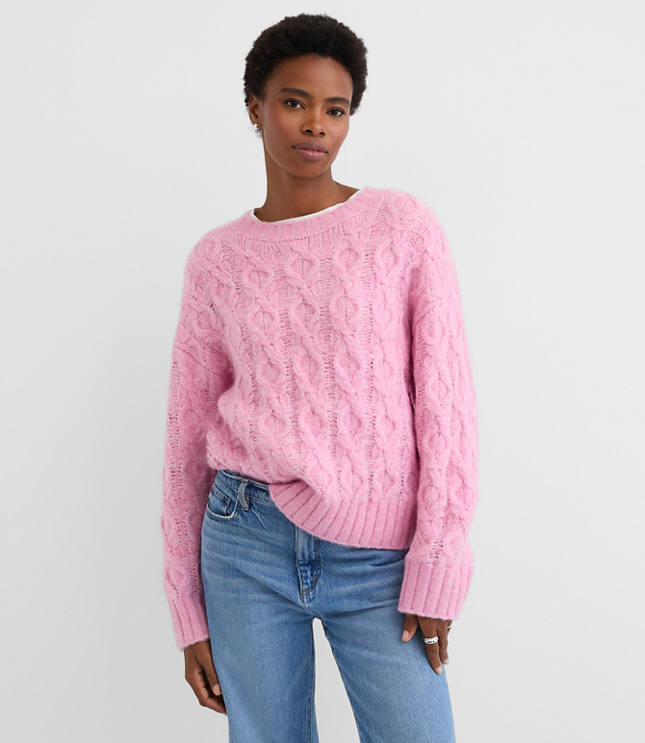 Heathered Fuzzy Cable Sweater