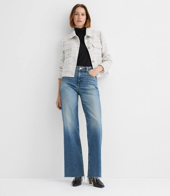 Petite Frayed High Rise Wide Leg Jeans