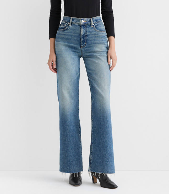 Petite Frayed High Rise Wide Leg Jeans