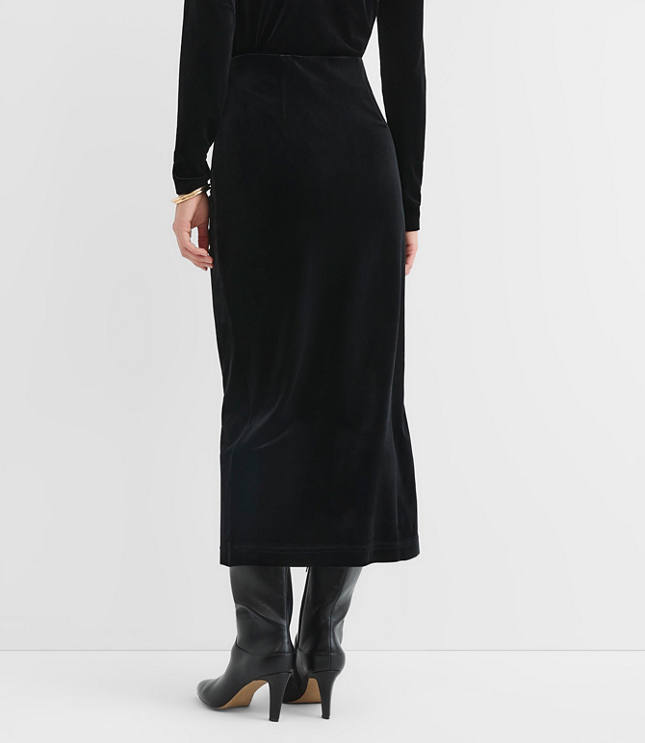 Velvet Ruched Button Midi Skirt