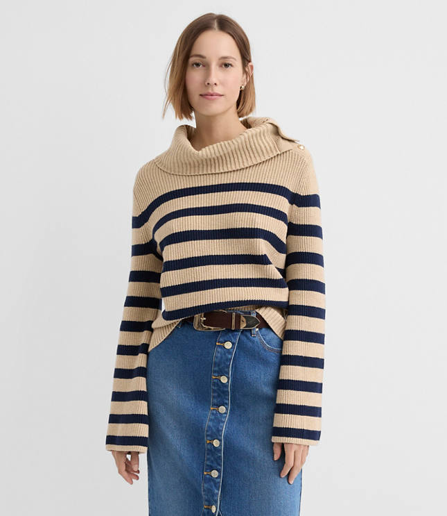 Stripe Button Neck Flare Sleeve Sweater
