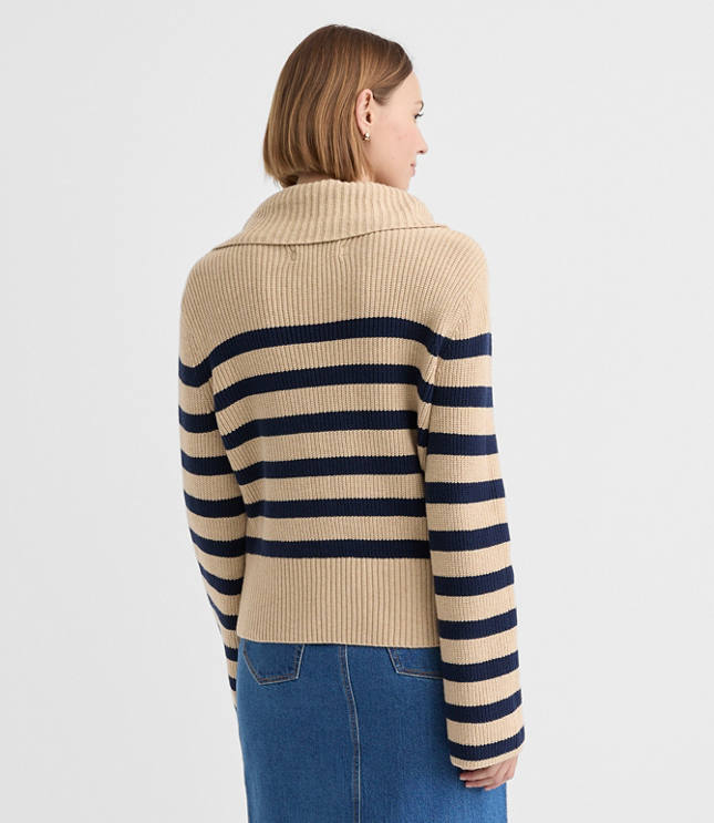 Stripe Button Neck Flare Sleeve Sweater