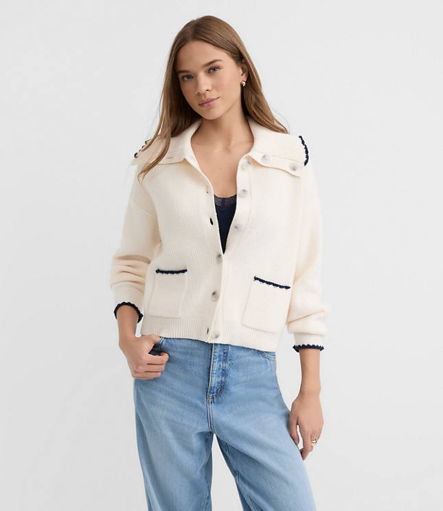 Contrast Stitched Sweater Jacket