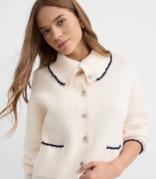 Contrast Stitched Sweater Jacket