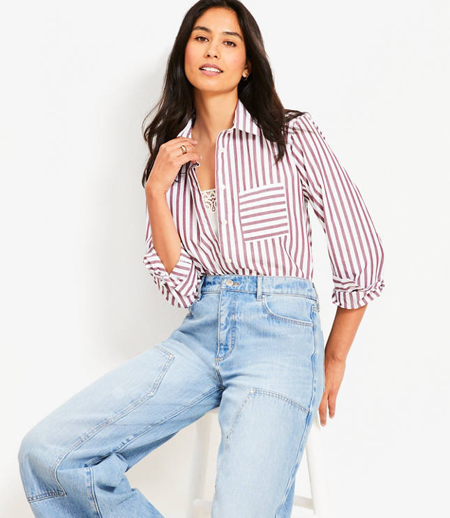 Petite Striped Poplin Everyday Relaxed Pocket Shirt