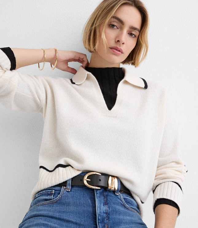 Tipped Collared Cashmere Sweater