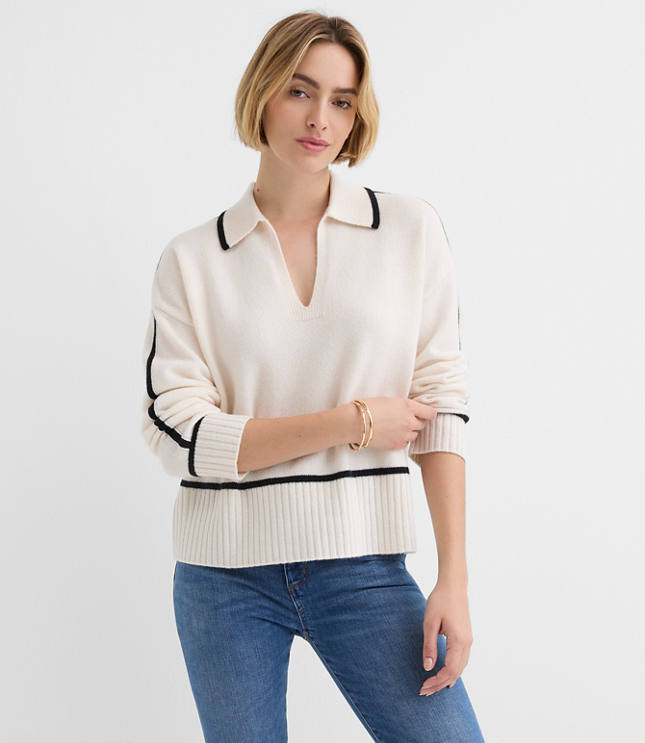 Tipped Collared Cashmere Sweater