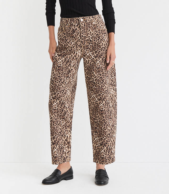 High Rise Barrel Jeans in Leopard Print