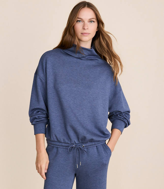 Lou & Grey Heathered Scubasoft Mock Neck Drawstring Hem Top