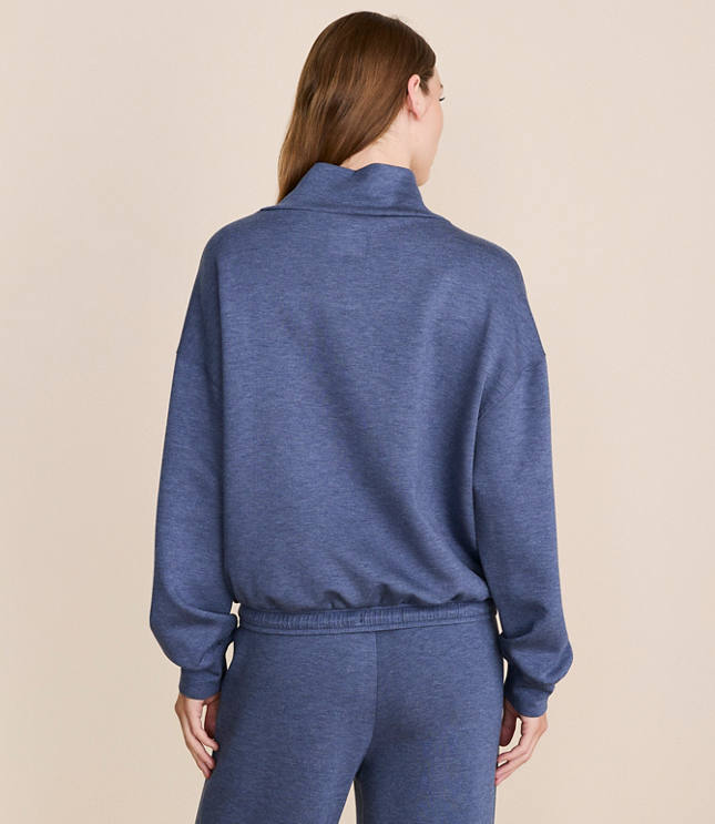 Lou & Grey Heathered Scubasoft Mock Neck Drawstring Hem Top