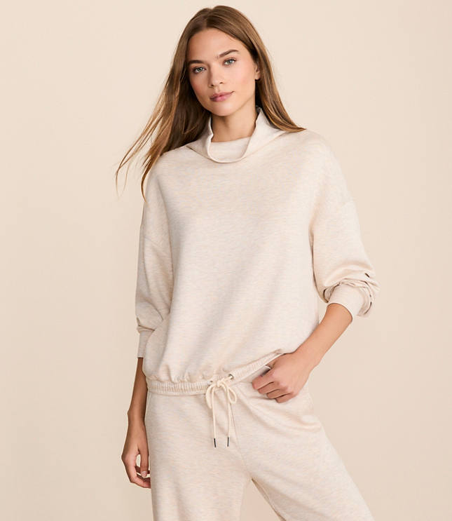 Lou & Grey Heathered Scubasoft Mock Neck Drawstring Hem Top