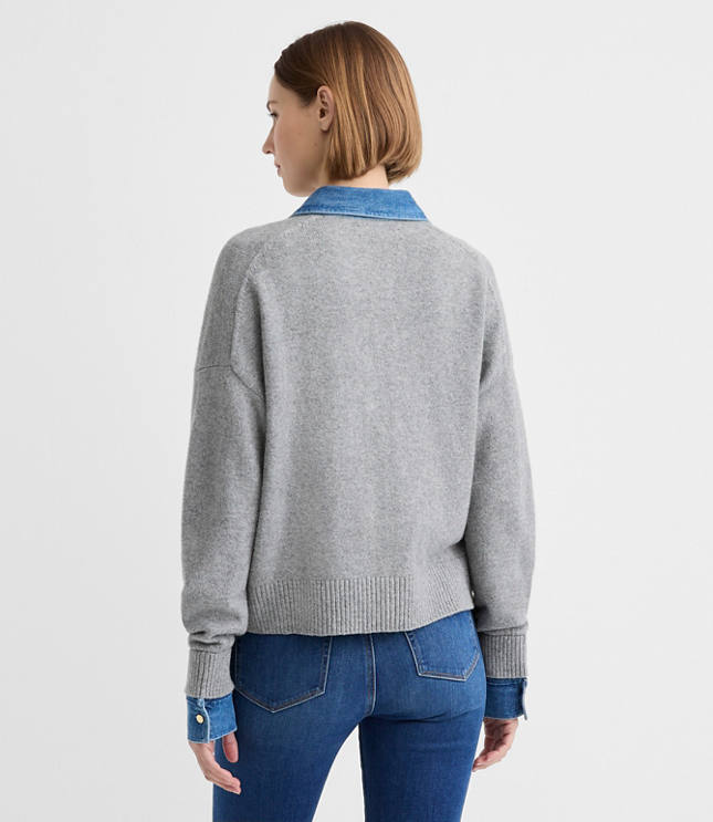 Denim Trim Henley Sweater