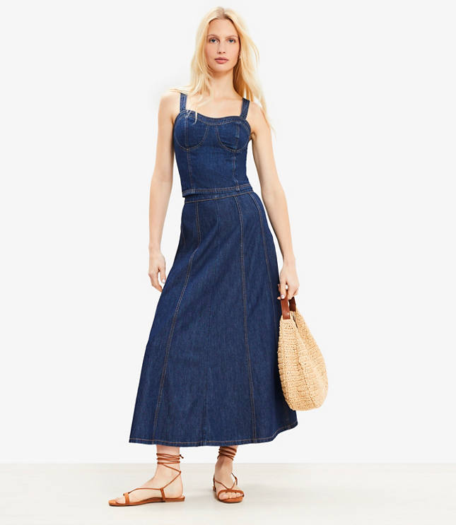 Chambray Seamed Midi Skirt