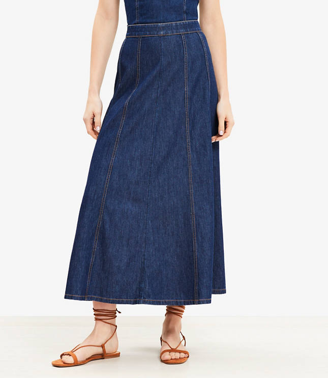 Chambray Seamed Midi Skirt