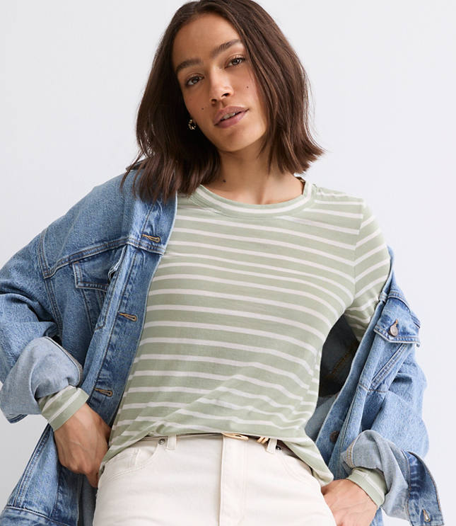 Petite Striped Long Sleeve Everyday Tee