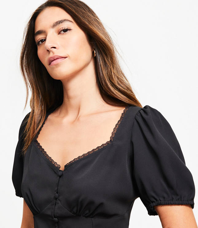 Lace Trim Sweetheart Neck Blouse