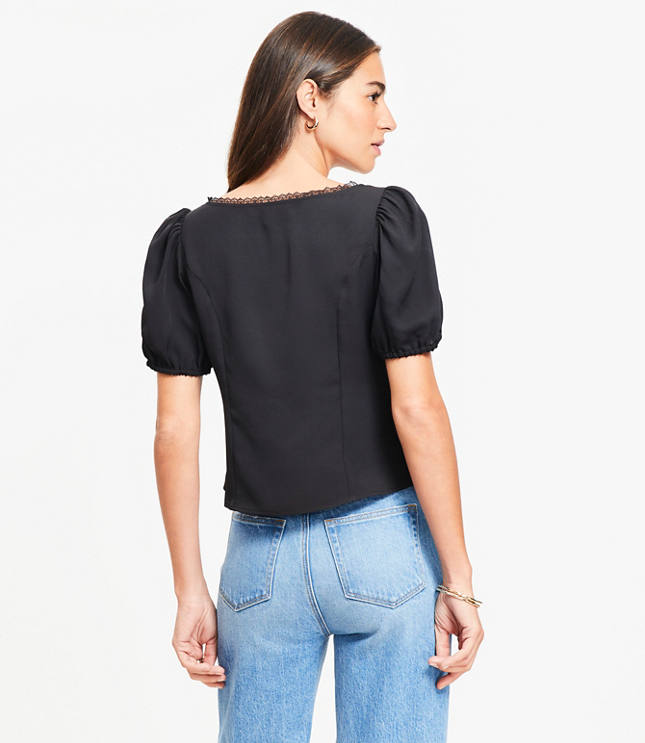 Lace Trim Sweetheart Neck Blouse