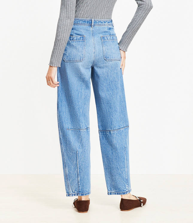 Seamed High Rise Barrel Jeans Vintage Distressed Wash