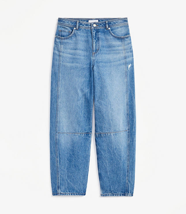 Seamed High Rise Barrel Jeans Vintage Distressed Wash